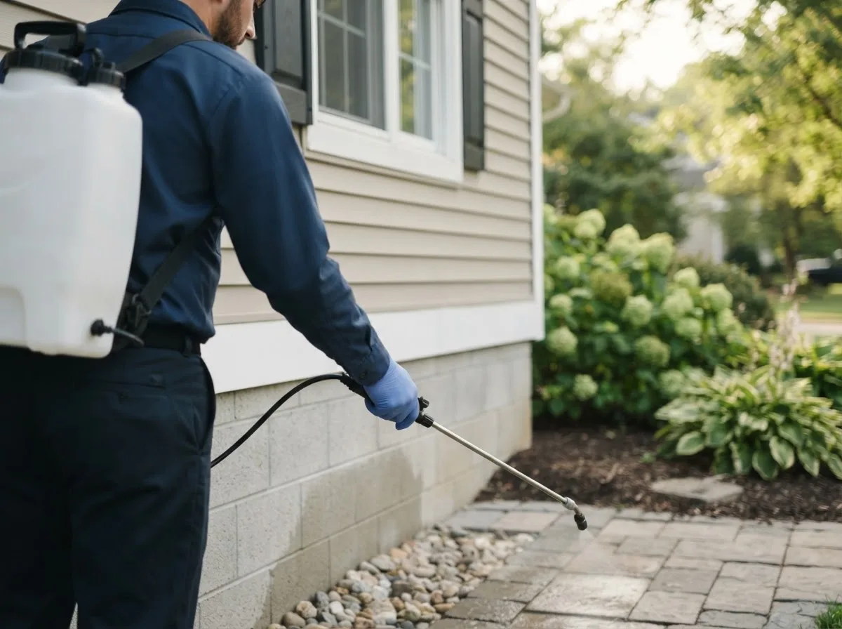 Pest control technician inspecting a home in Temple, NH